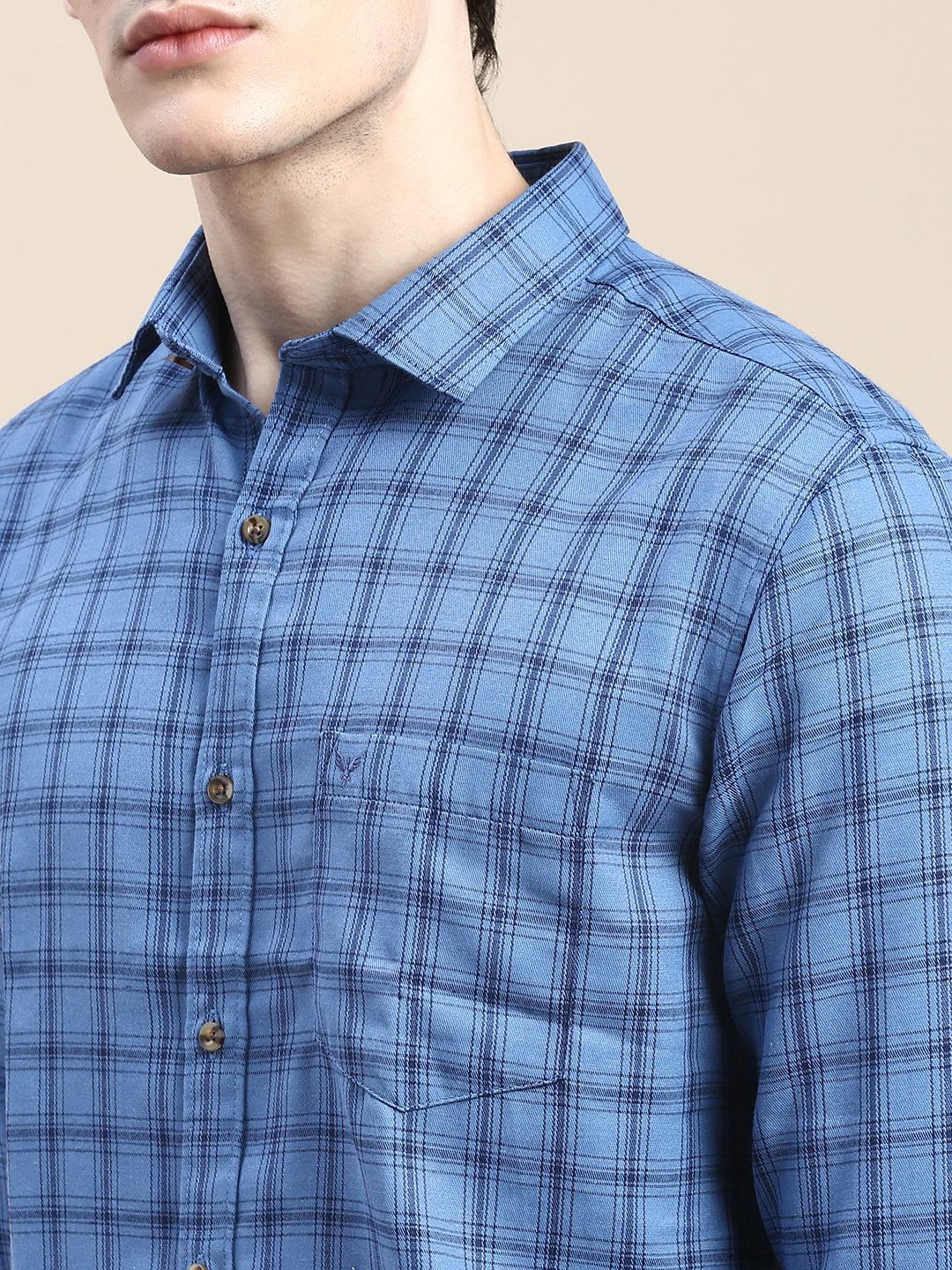 Men Blue Checked Casual Shirt