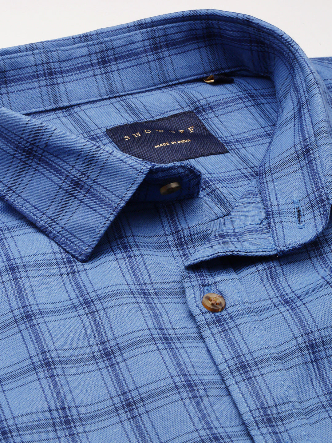 Men Blue Checked Casual Shirt