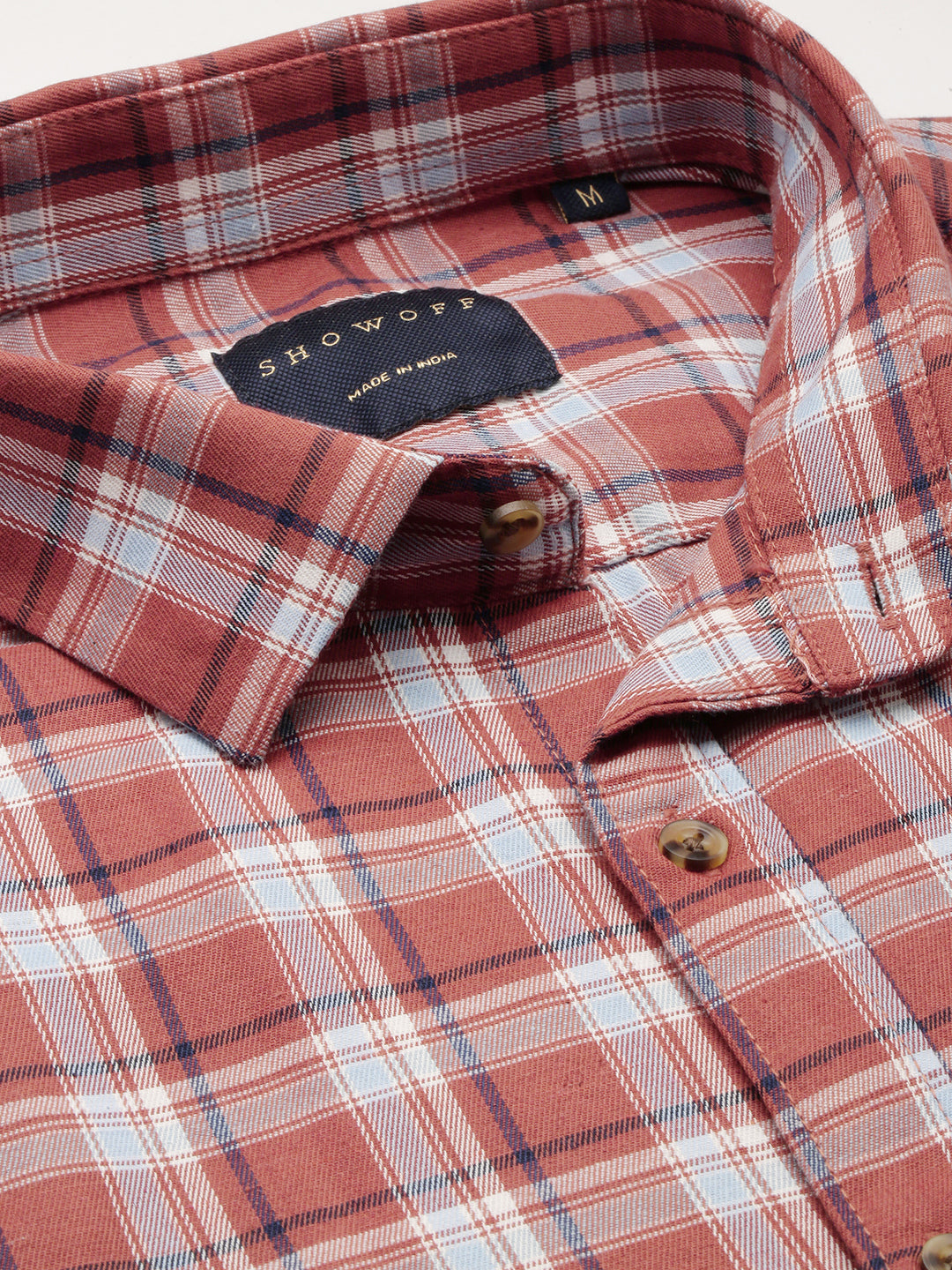 Men Rust Checked Casual Shirt