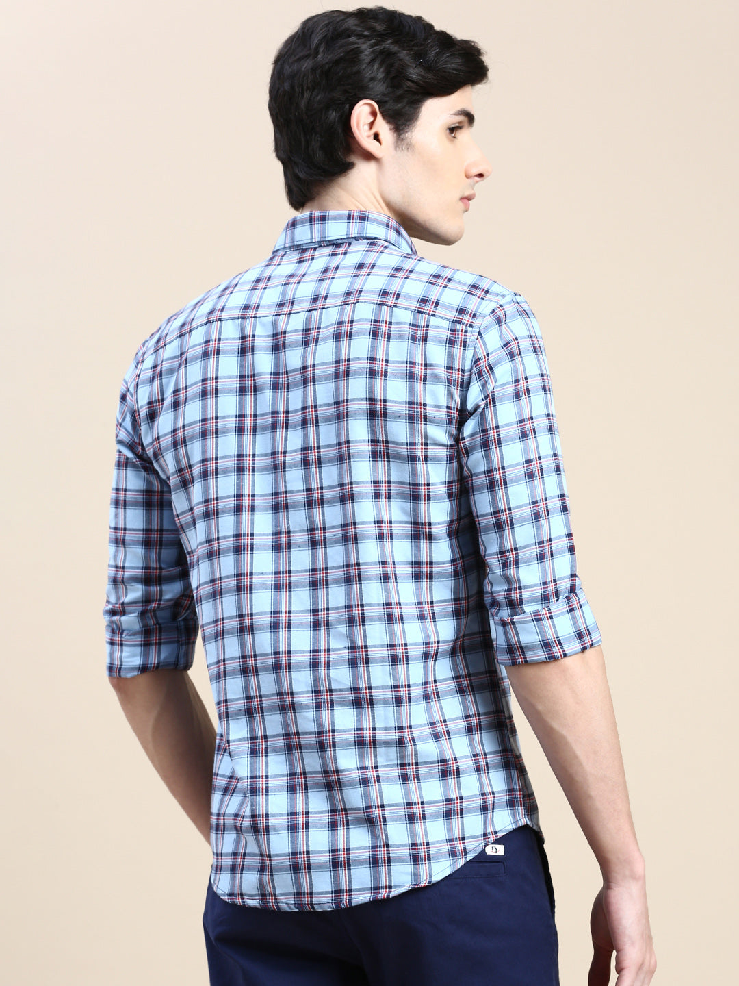 Men Blue Checked Casual Shirt