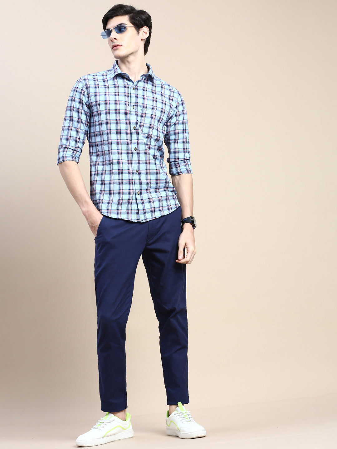 Men Blue Checked Casual Shirt