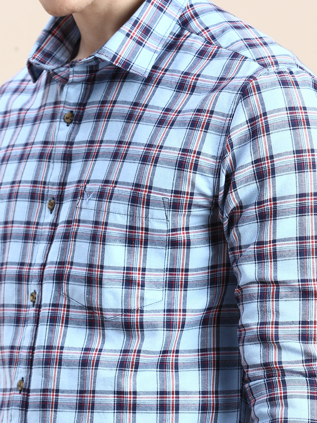 Men Blue Checked Casual Shirt