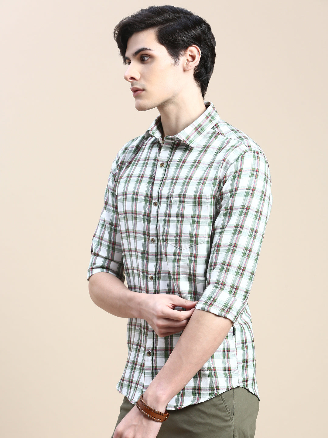 Men White Checked Casual Shirt