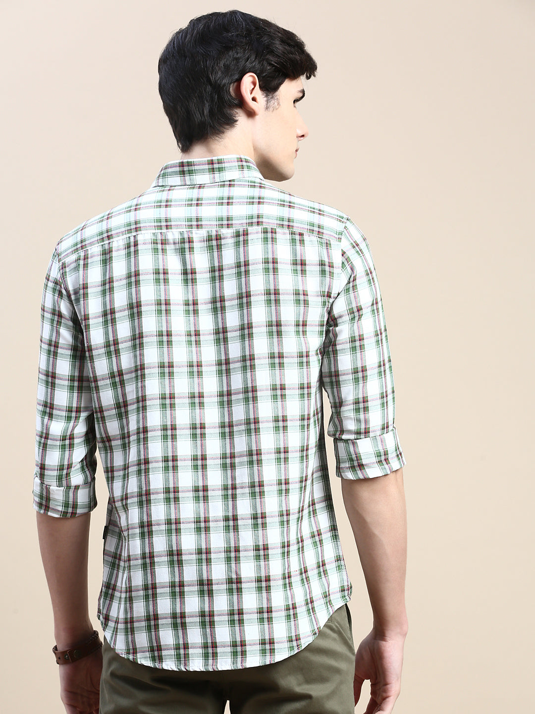 Men White Checked Casual Shirt