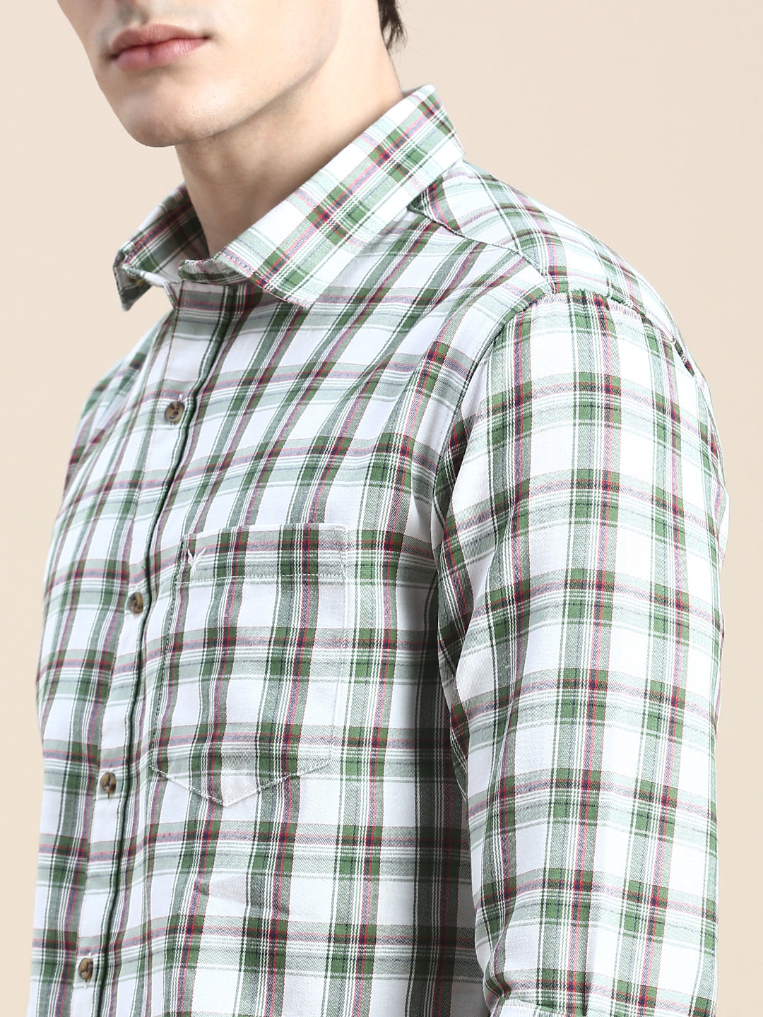 Men White Checked Casual Shirt