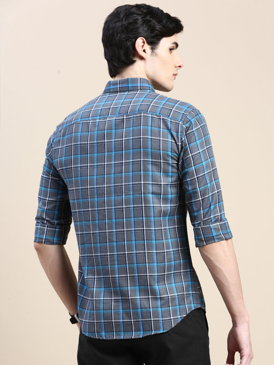 Men Grey Checked Casual Shirt