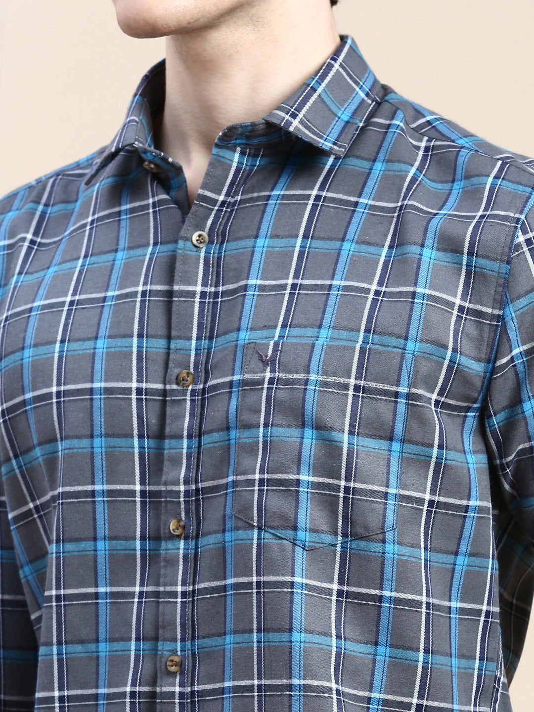 Men Grey Checked Casual Shirt