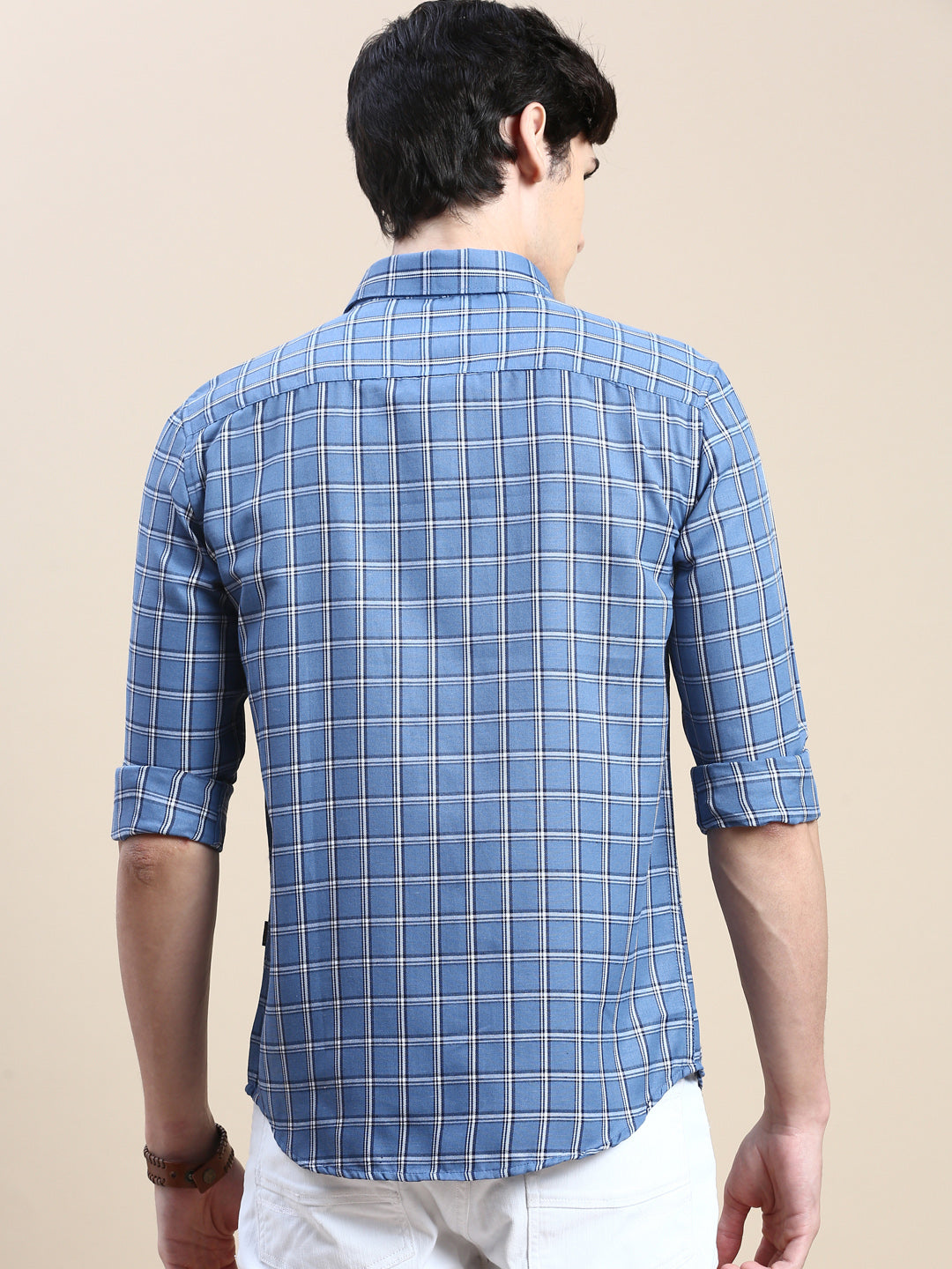 Men Blue Checked Casual Shirt