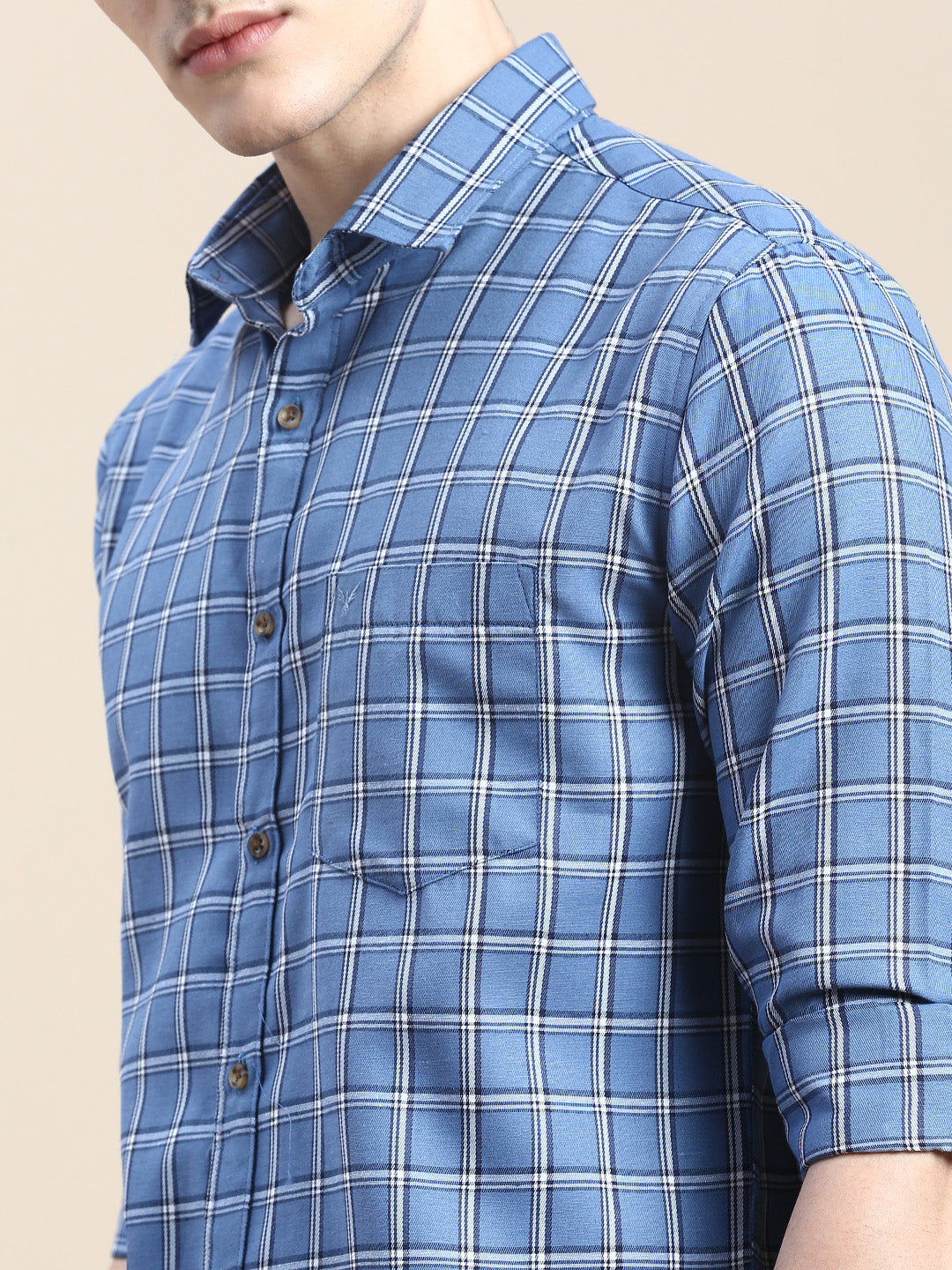 Men Blue Checked Casual Shirt