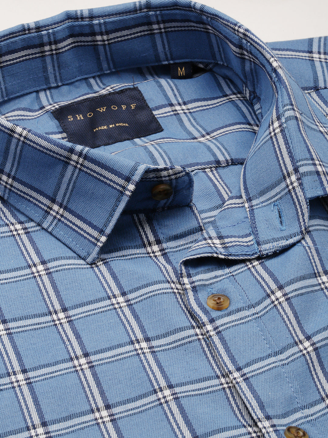 Men Blue Checked Casual Shirt