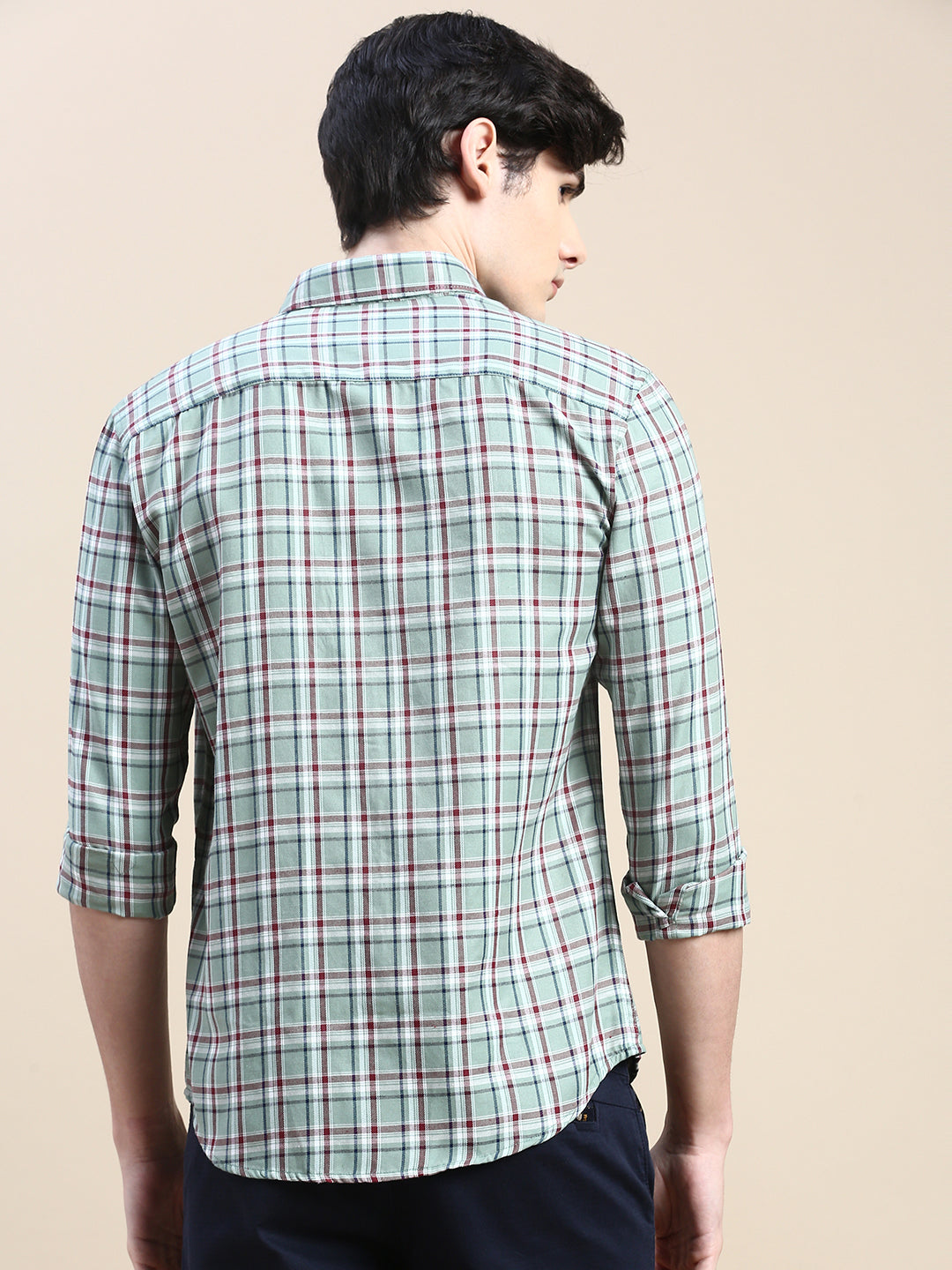 Men Green Checked Casual Shirt