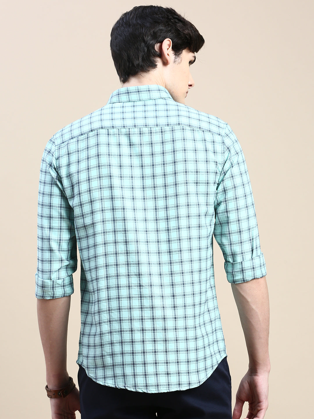 Men Green Checked Casual Shirt