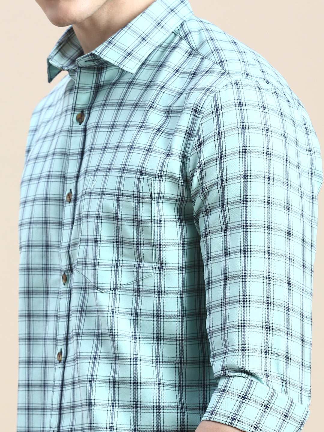 Men Green Checked Casual Shirt