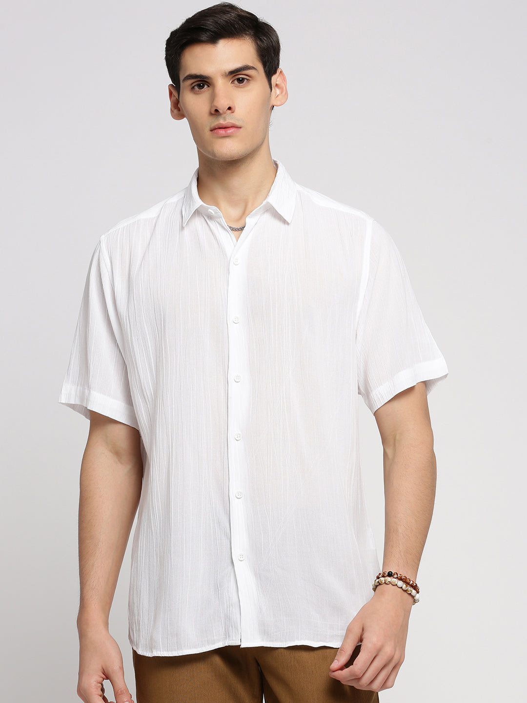 Men White Spread Collar Solid Shirt