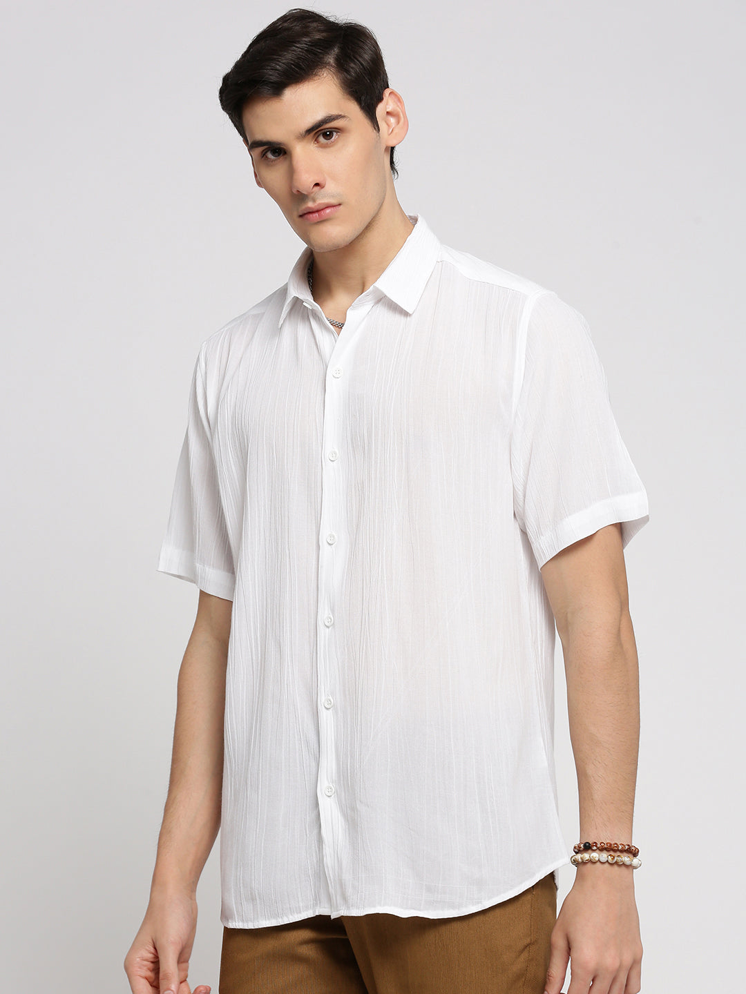 Men White Spread Collar Solid Shirt