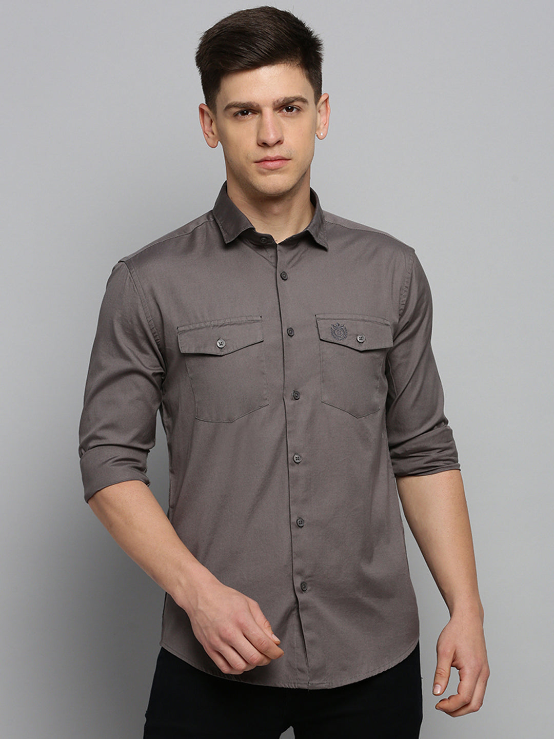 Men Grey Solid Casual Shirt