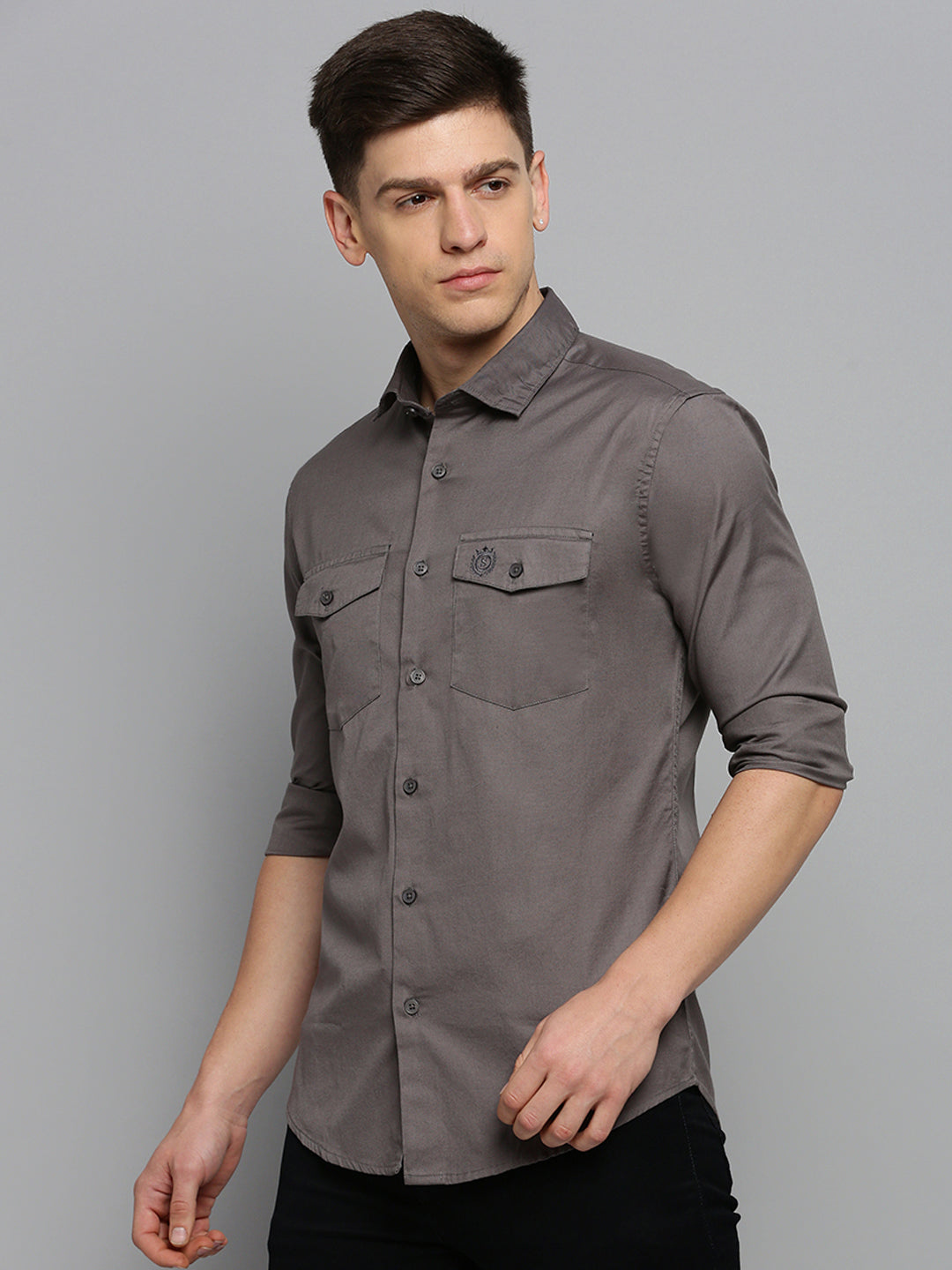 Men Grey Solid Casual Shirt