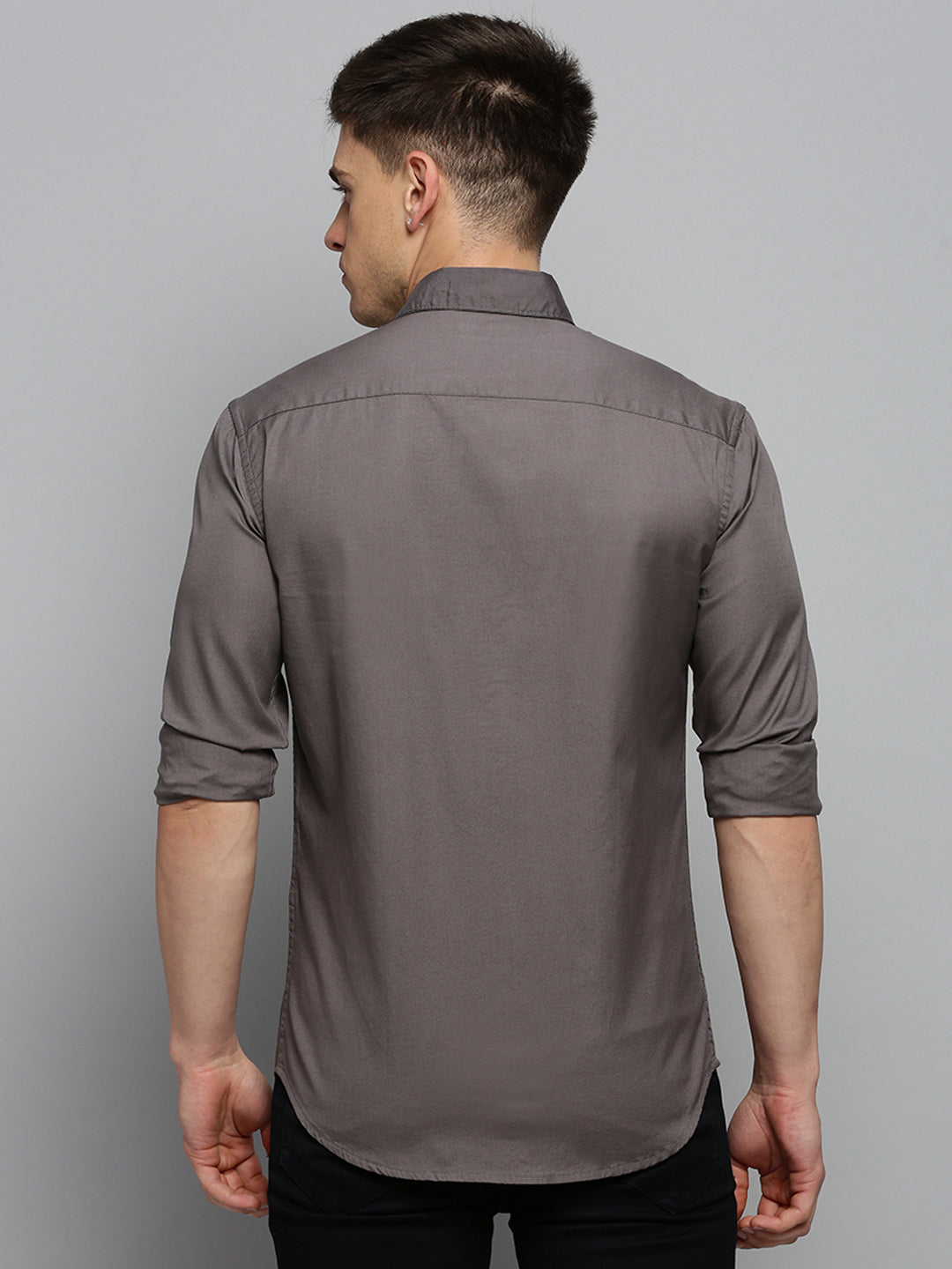 Men Grey Solid Casual Shirt