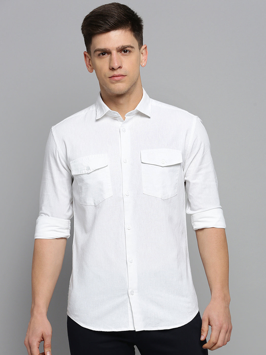 Men White Solid Casual Shirt