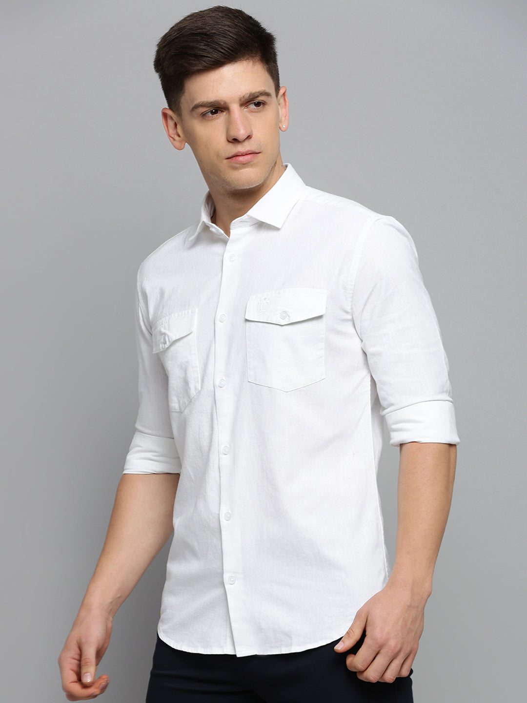 Men White Solid Casual Shirt