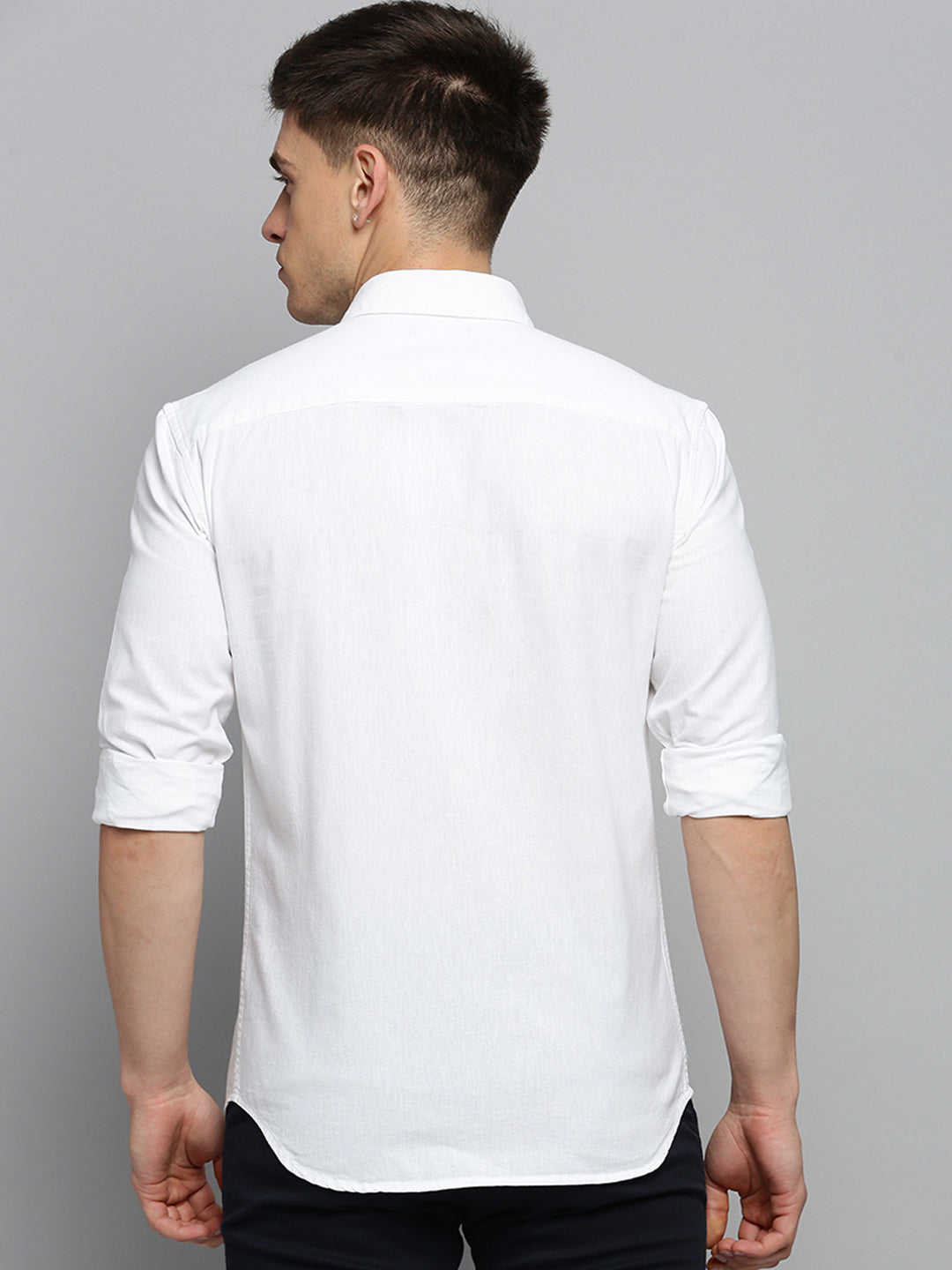 Men White Solid Casual Shirt