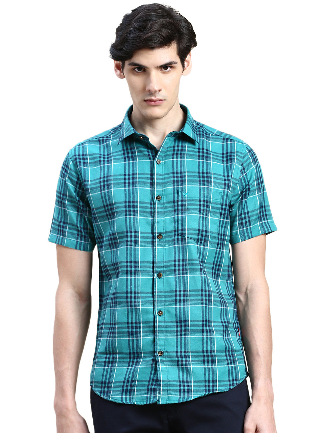 Men Green Checked Casual Shirt