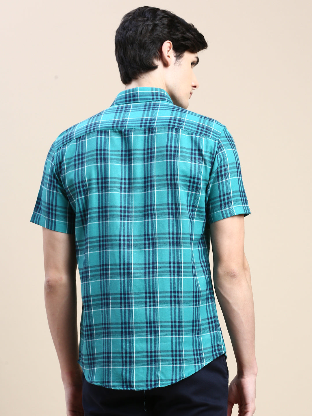 Men Green Checked Casual Shirt