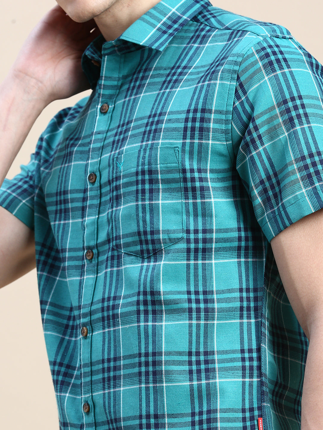 Men Green Checked Casual Shirt