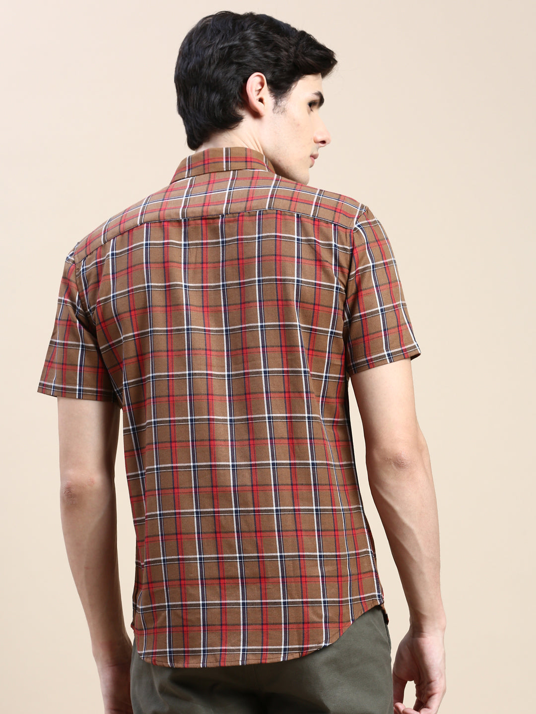 Men Brown Checked Casual Shirt