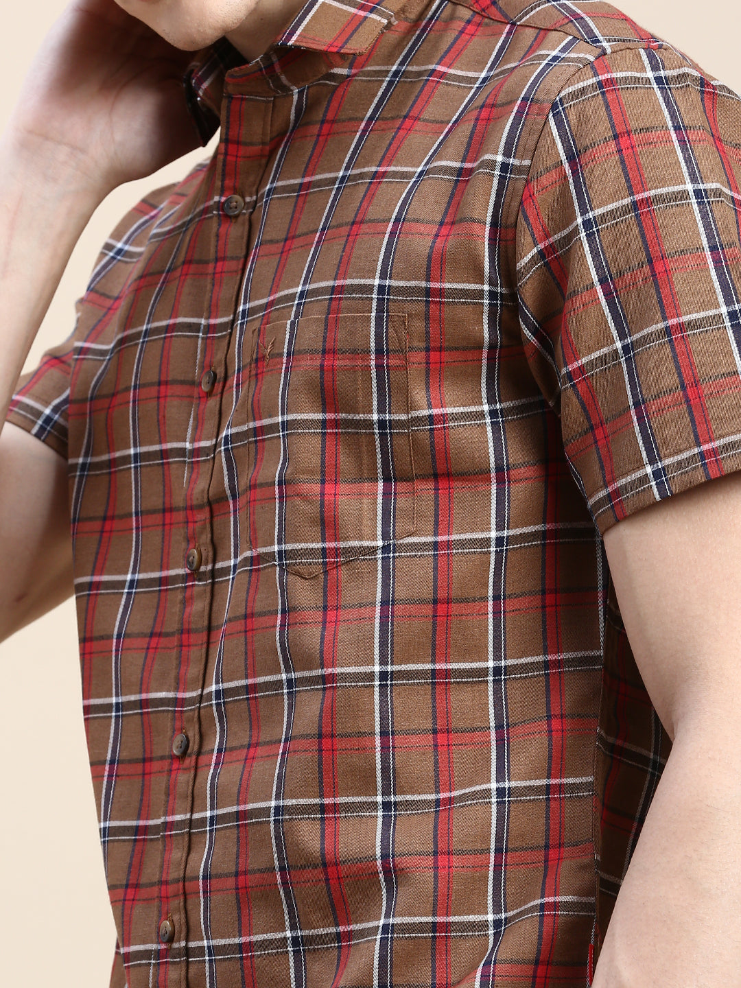 Men Brown Checked Casual Shirt