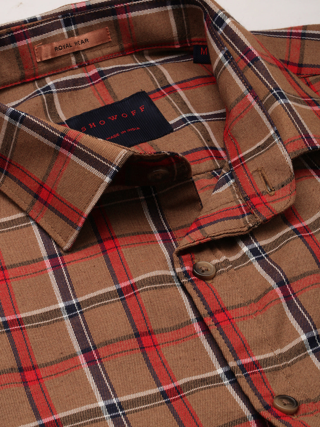 Men Brown Checked Casual Shirt