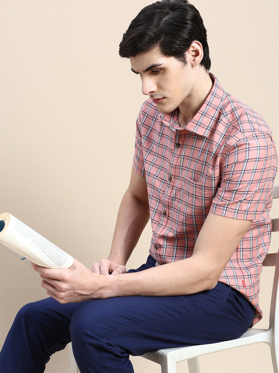 Men Pink Checked Casual Shirt