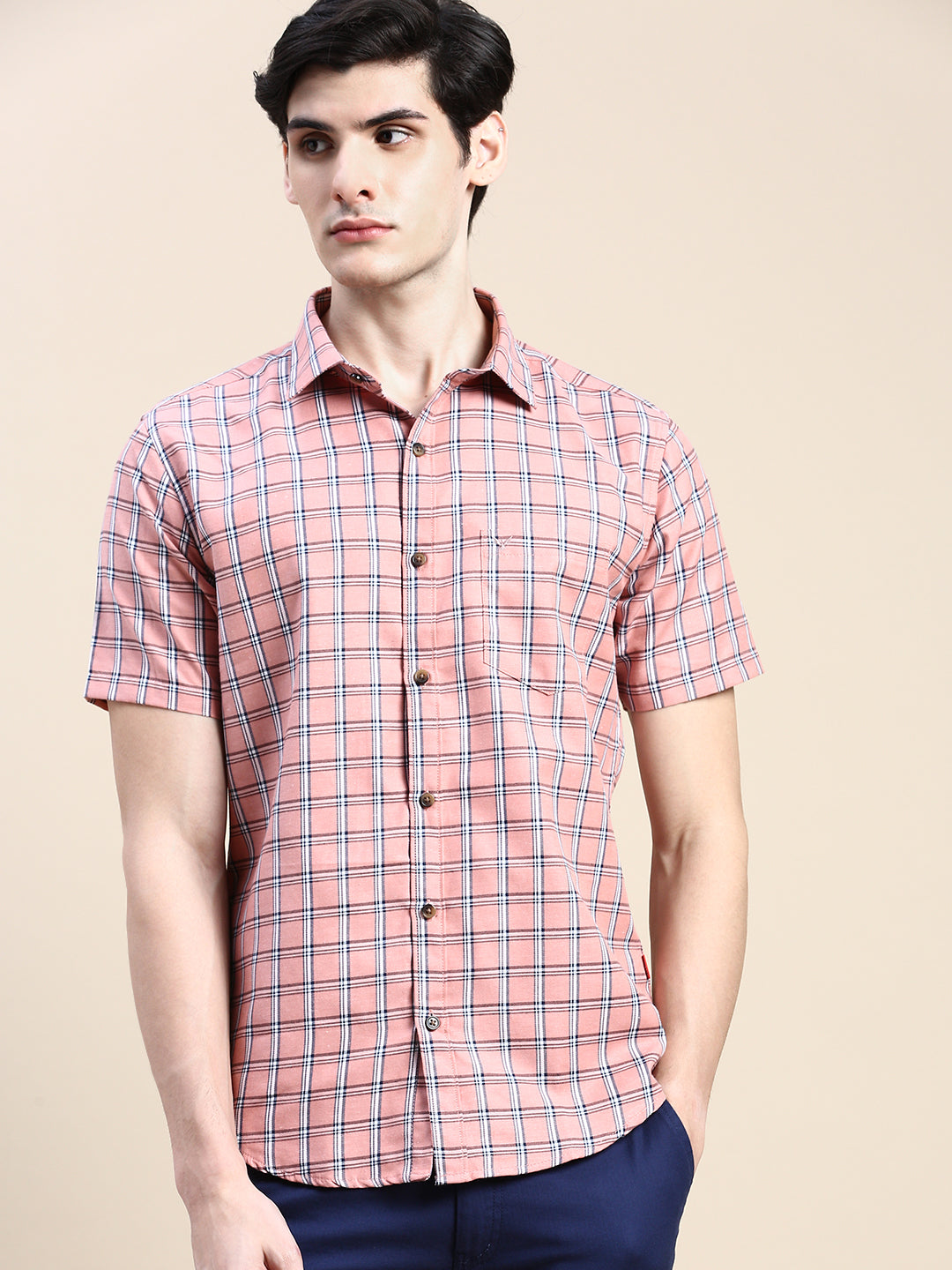 Men Pink Checked Casual Shirt