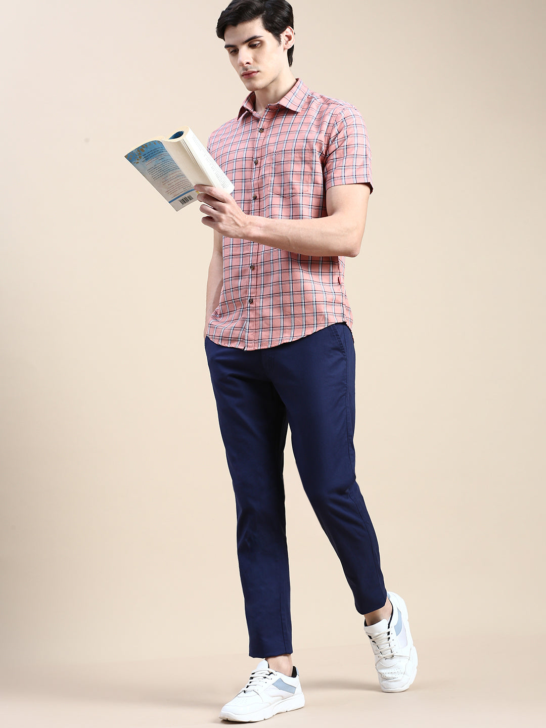 Men Pink Checked Casual Shirt