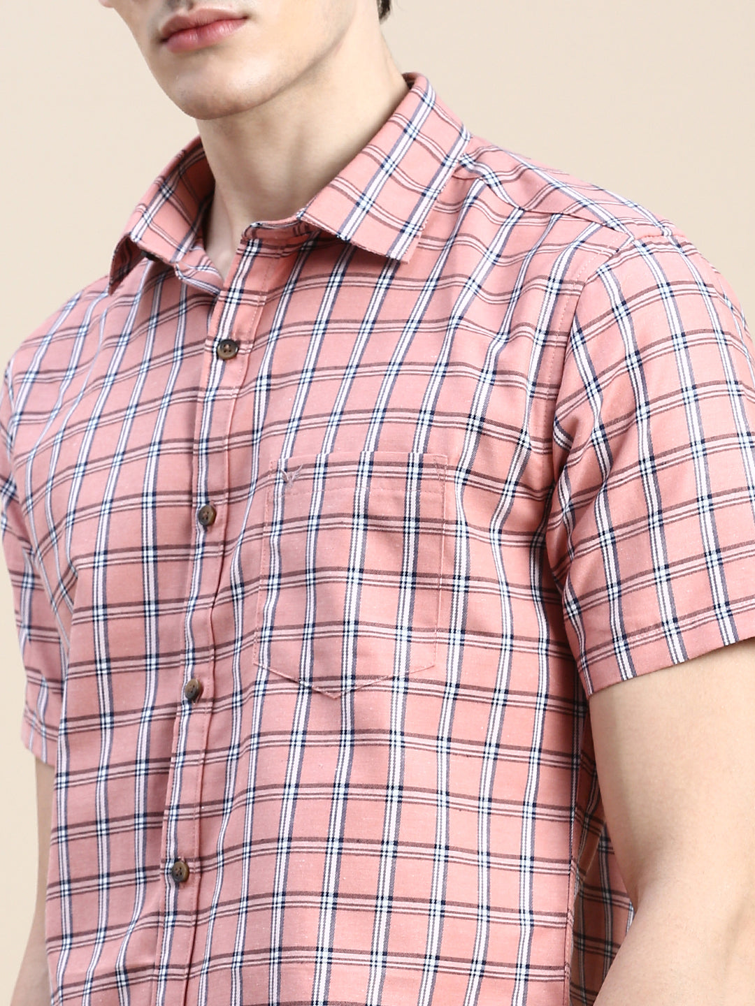 Men Pink Checked Casual Shirt