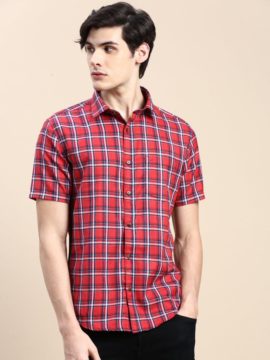 Men Red Checked Casual Shirt