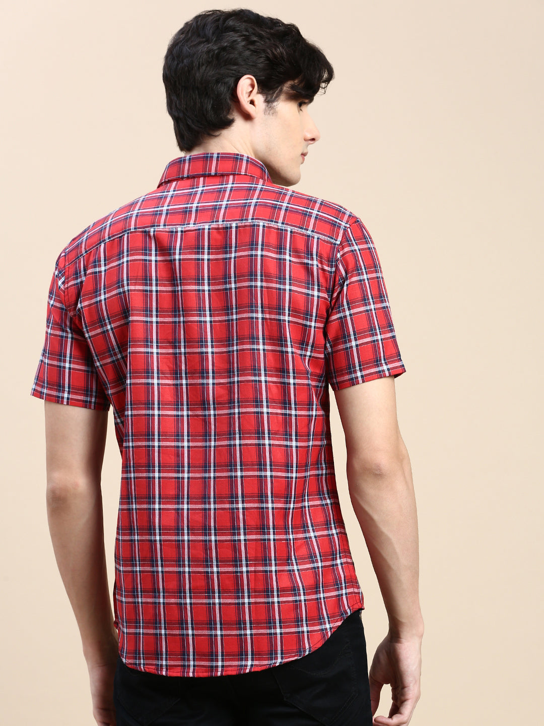 Men Red Checked Casual Shirt