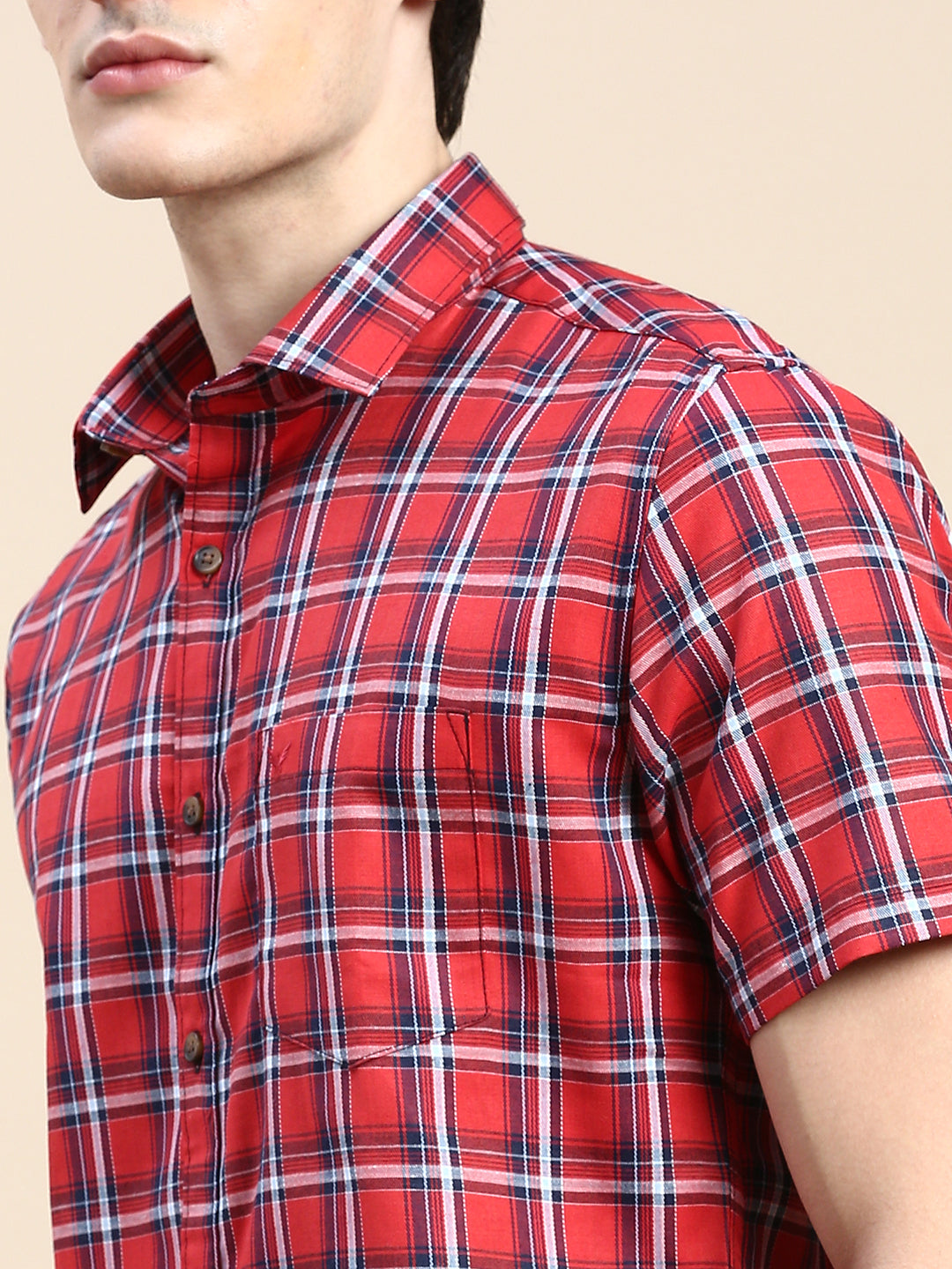 Men Red Checked Casual Shirt