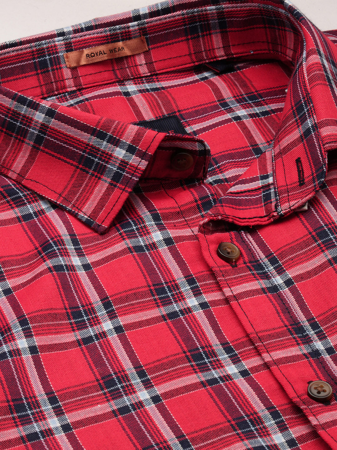 Men Red Checked Casual Shirt