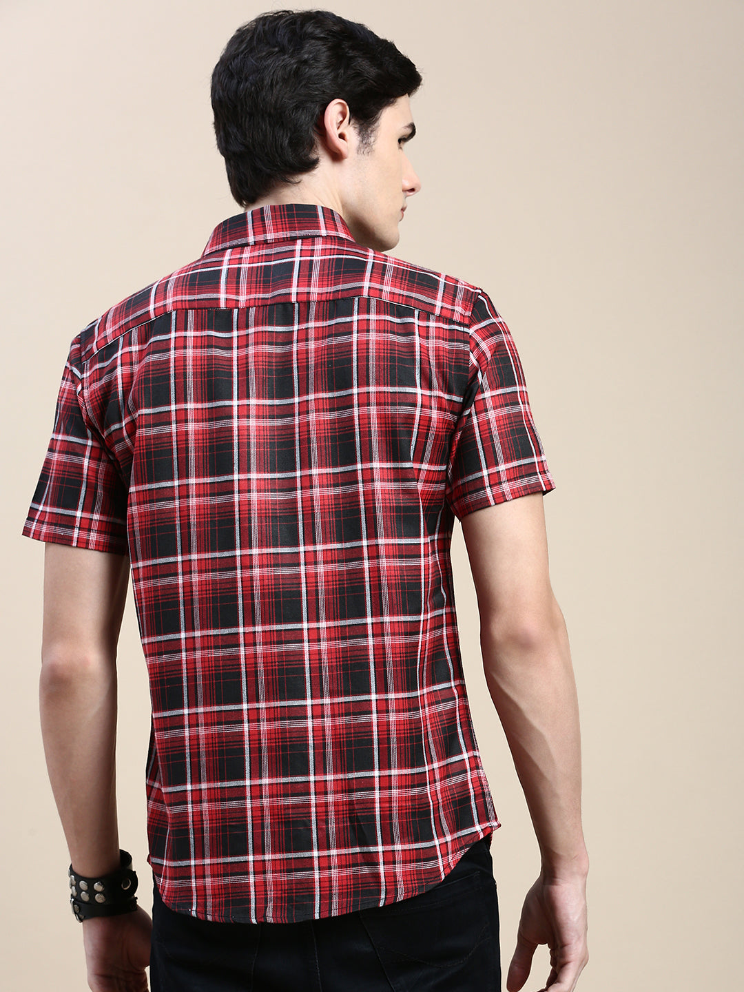 Men Red Checked Casual Shirt