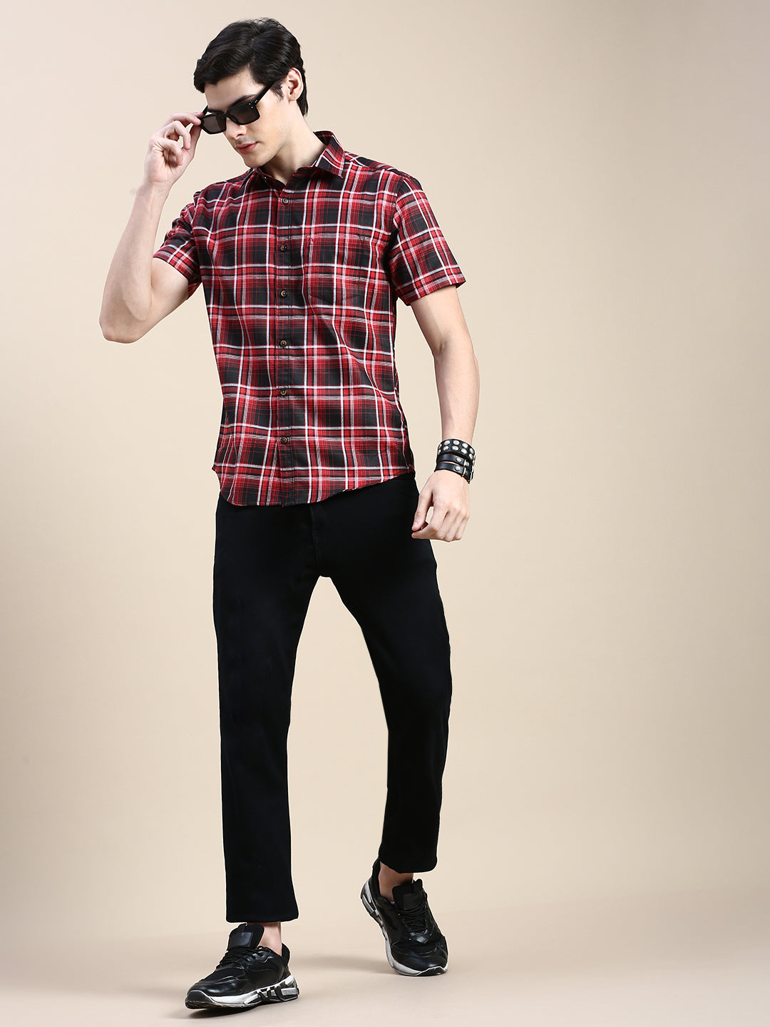 Men Red Checked Casual Shirt