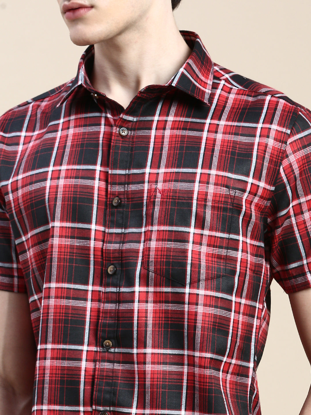 Men Red Checked Casual Shirt