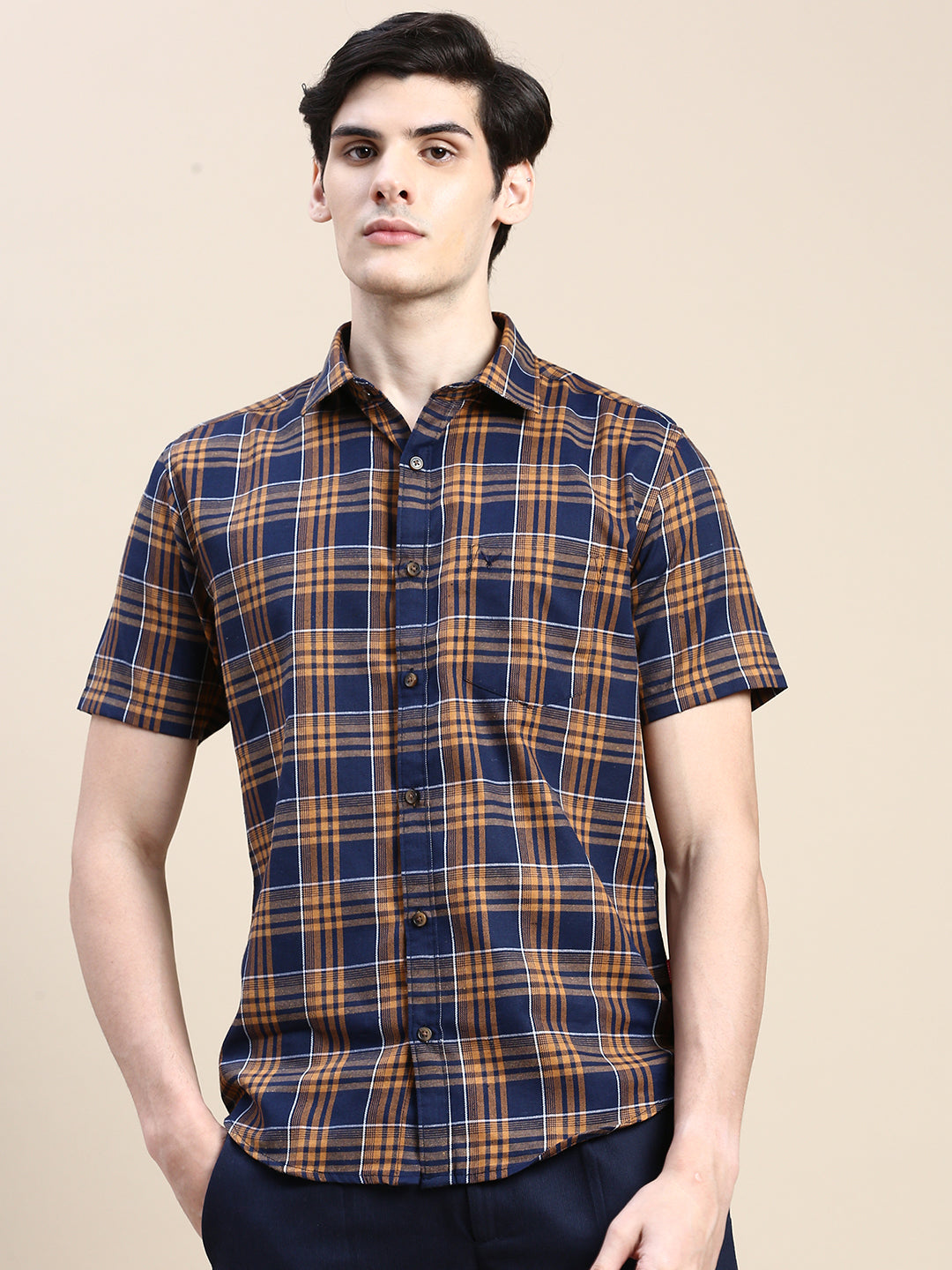 Men Navy Checked Casual Shirt