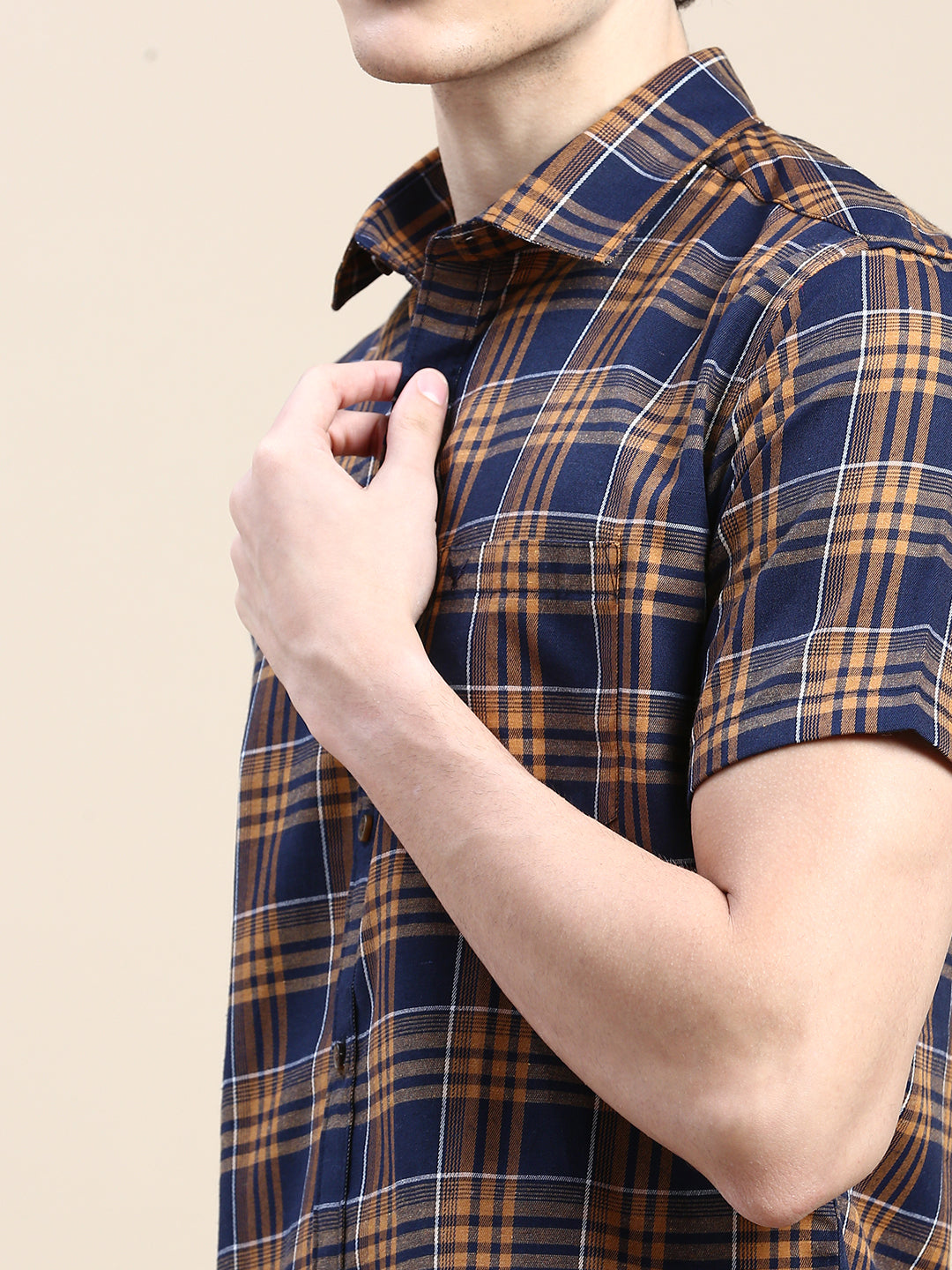 Men Navy Checked Casual Shirt