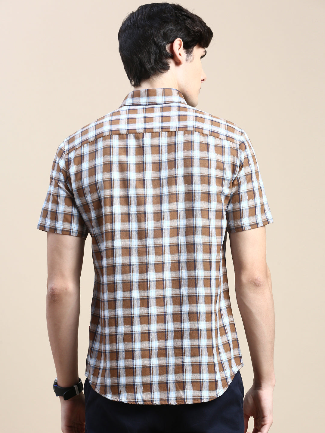 Men Khaki Checked Casual Shirt