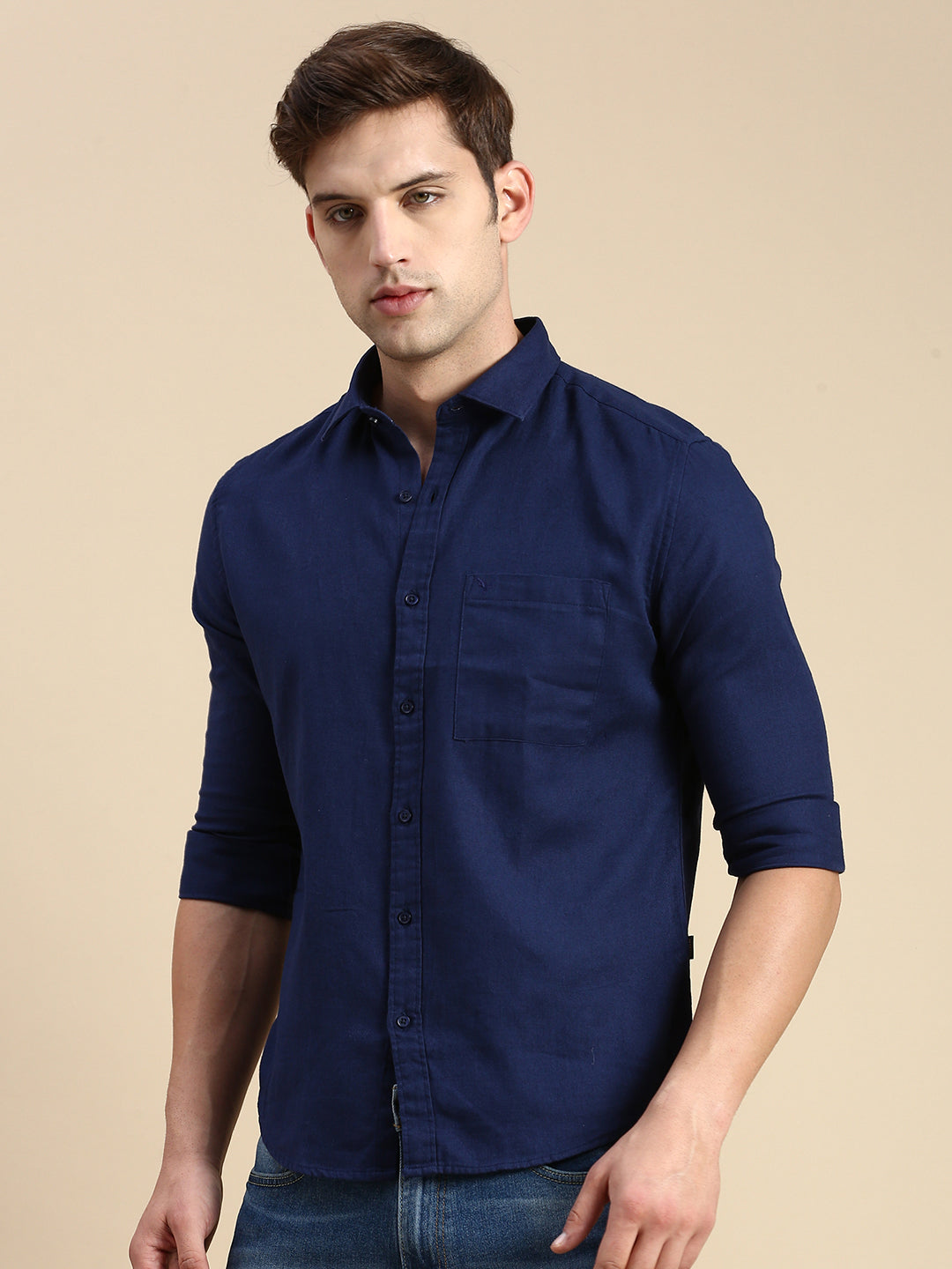 Men Navy Solid Casual Shirt