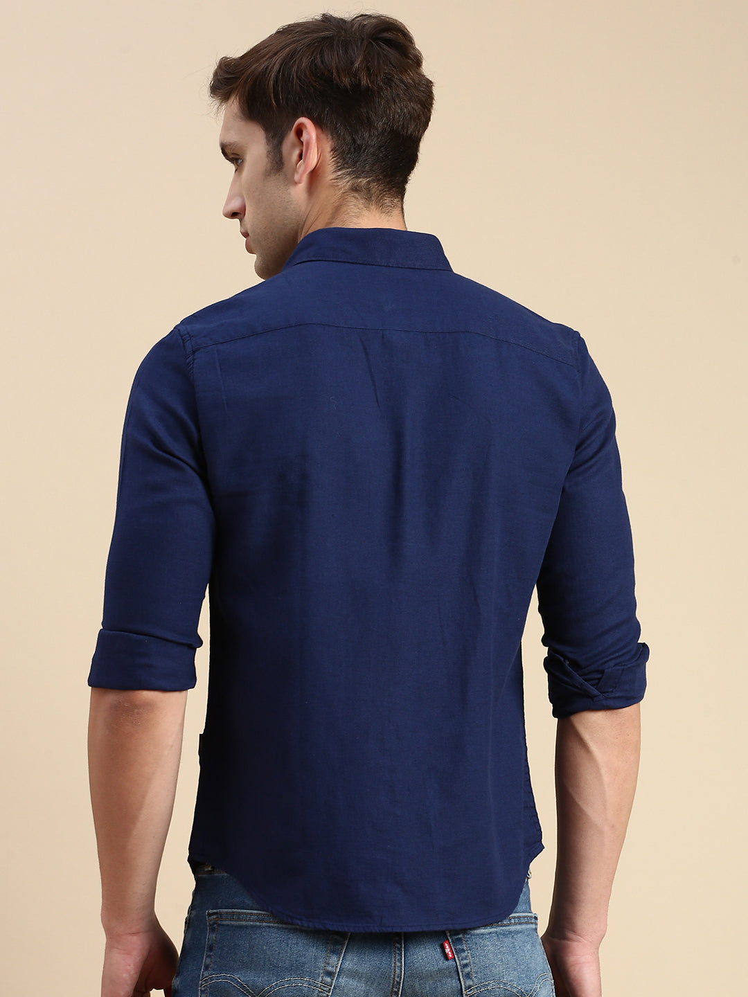 Men Navy Solid Casual Shirt