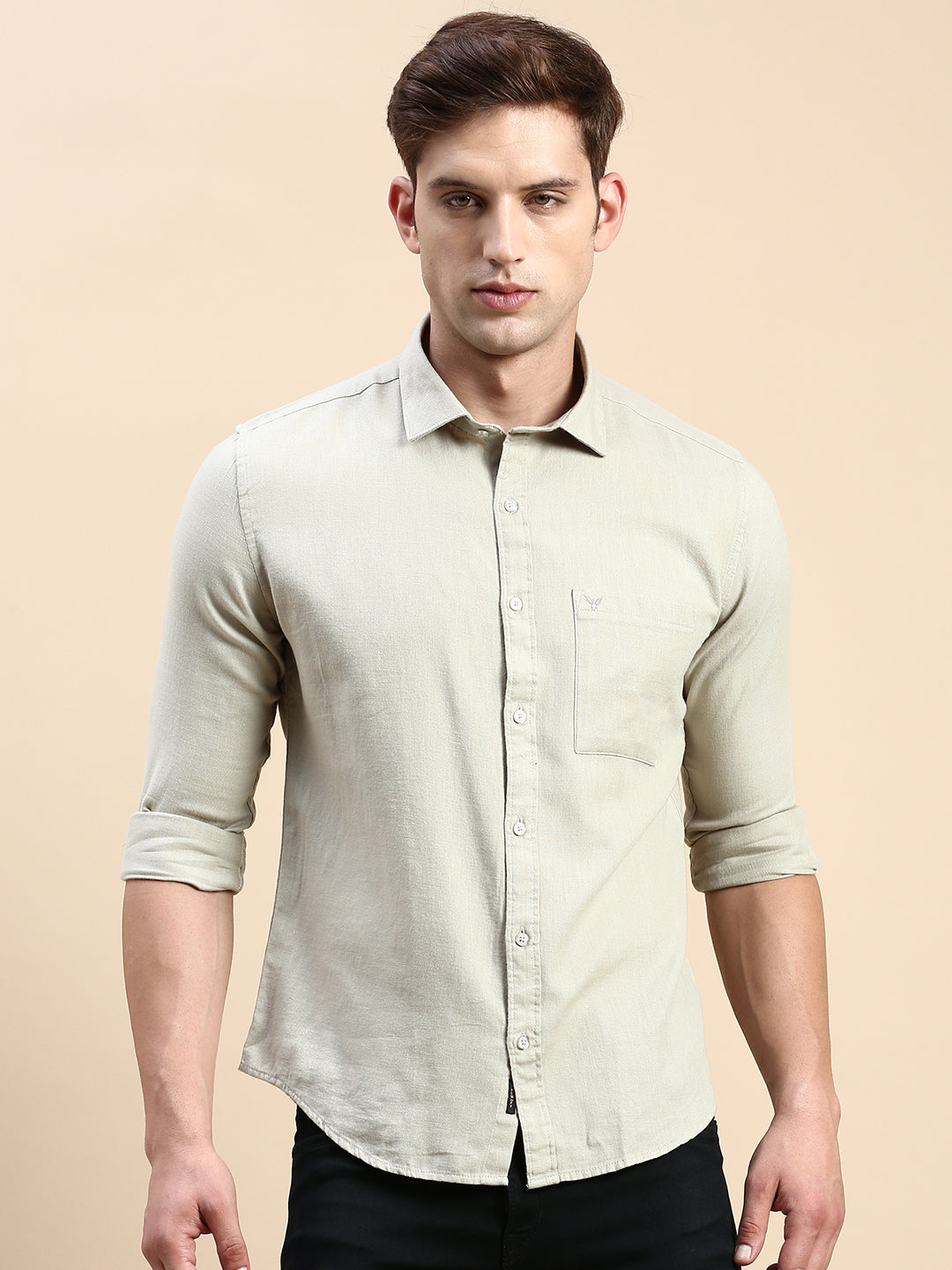 Men Green Solid Casual Shirt