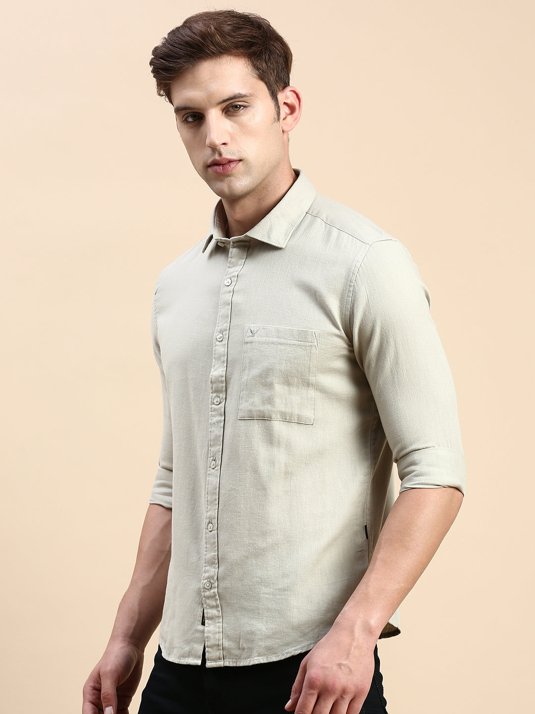 Men Green Solid Casual Shirt