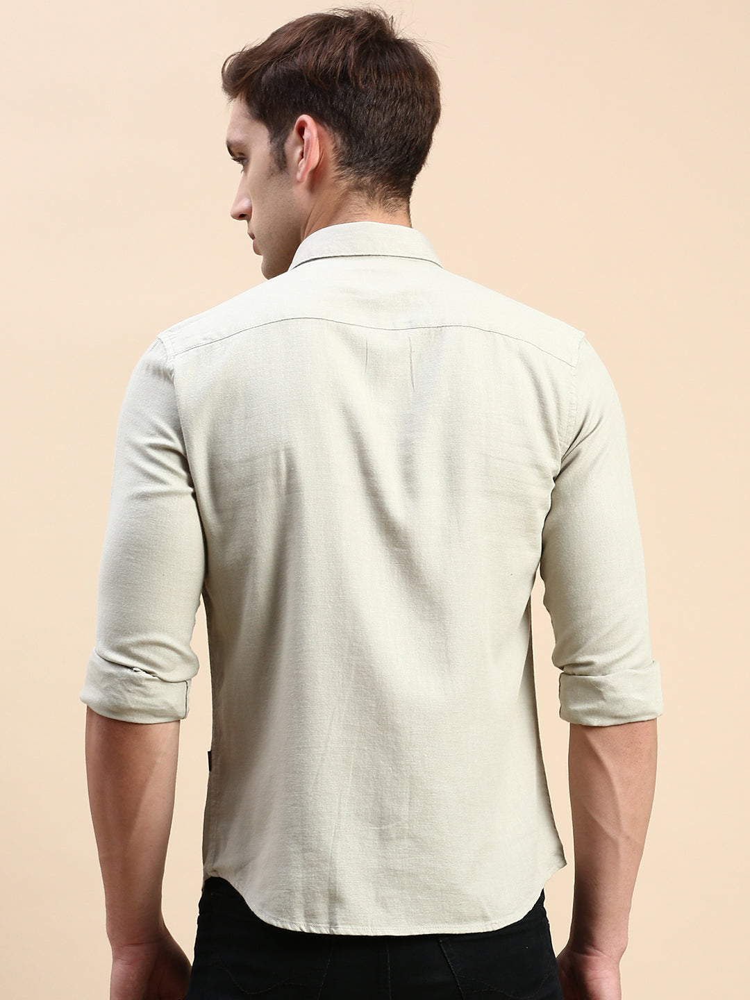 Men Green Solid Casual Shirt